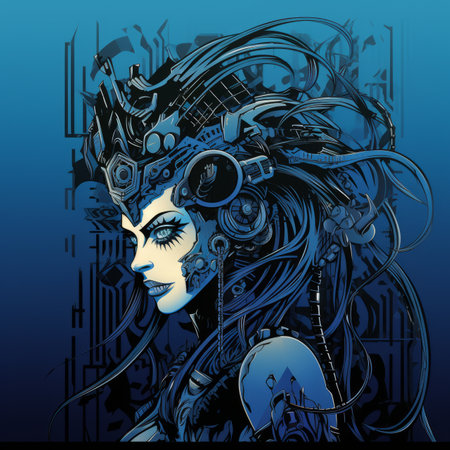 an illustration of a woman with blue hairの素材