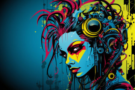 an illustration of a woman with colorful hairの素材