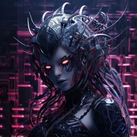 an image of a futuristic woman with red eyesの素材