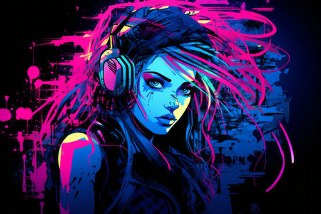 an illustration of a woman with headphonesの素材