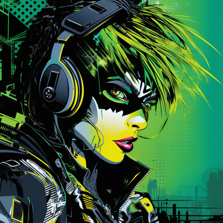 an illustration of a woman with headphonesの素材
