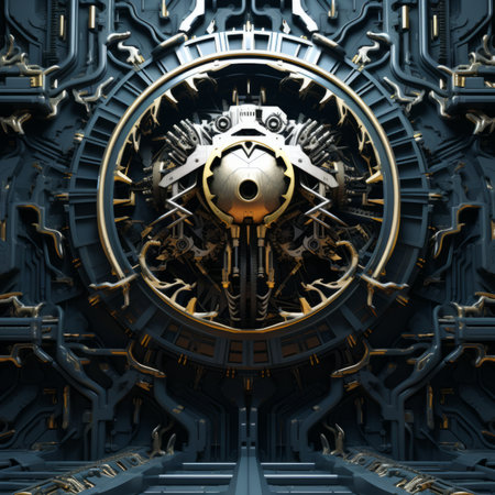 an image of a mechanical clock in a black and gold designの素材
