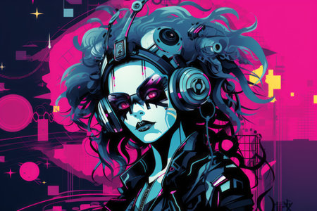 an illustration of a woman with headphones onの素材