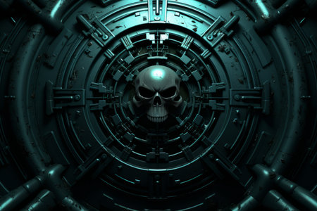 an image of a skull in a dark tunnelの素材