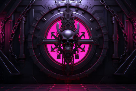 an image of a dark room with a skull in the centerの素材