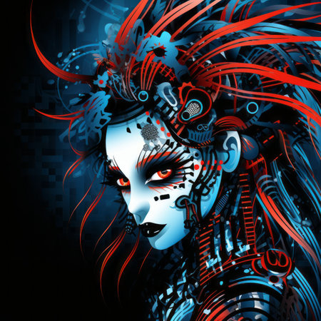 an illustration of a woman with red hair and blue eyesの素材