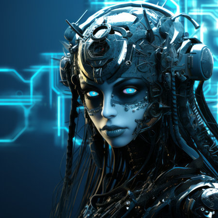 an image of a futuristic woman with blue eyesの素材