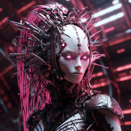 an image of a futuristic woman with pink hairの素材