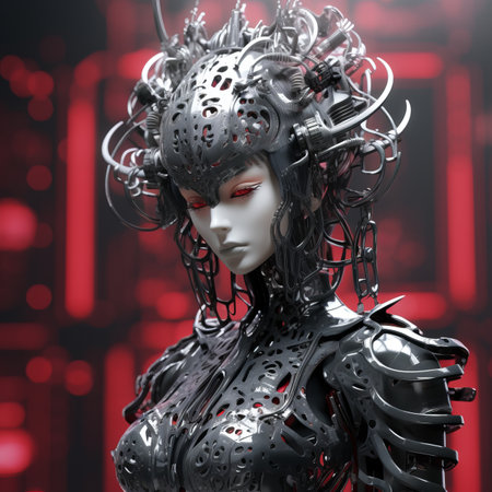 an image of a robot woman with red hairの素材