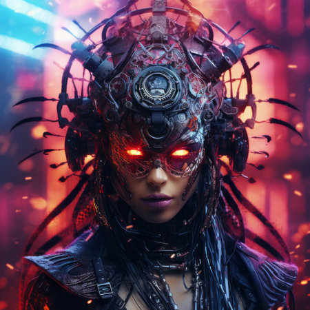 an image of a woman in a futuristic costume with glowing eyesの素材