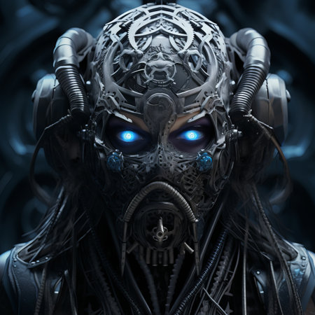 an image of a woman in a futuristic mask with blue eyesの素材