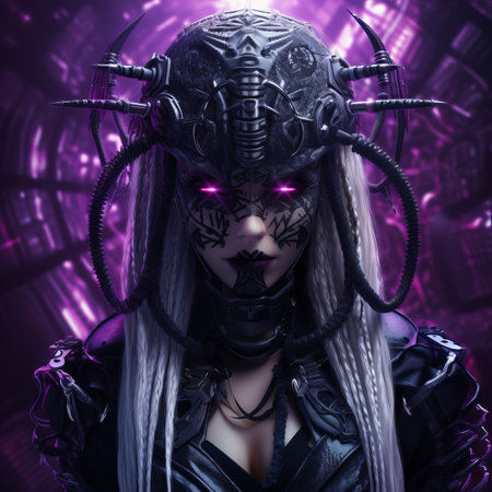 an image of a woman in a futuristic outfit with purple eyesの素材