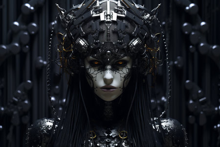 an image of a woman in a black and silver costumeの素材