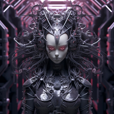 an image of a robot woman with red eyesの素材