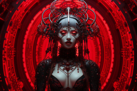 an image of a woman in a red and black backgroundの素材