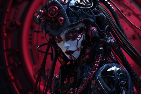 an image of a woman in a red and black costumeの素材