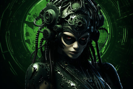an image of a woman in black and greenの素材