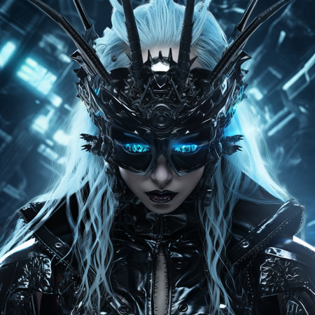 an image of a woman with blue hair and blue eyesの素材