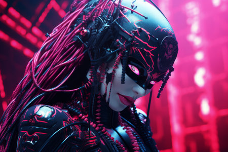 an image of a woman in red and blackの素材