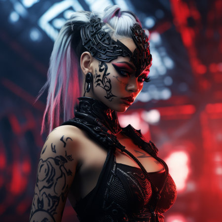 an image of a woman in black and red makeupの素材