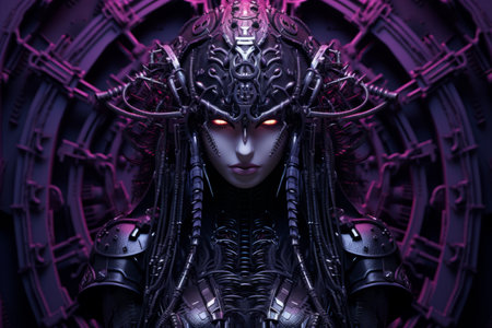 an image of a woman in a purple suit with red eyesの素材