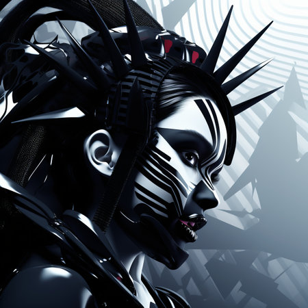 an image of a woman with black and white paint on her faceの素材