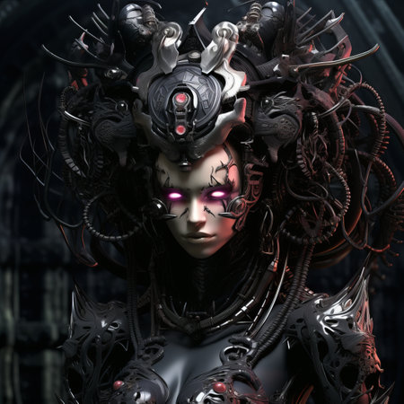 an image of a woman with a head full of gearsの素材