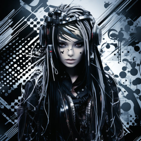an image of a woman with black hair and headphonesの素材