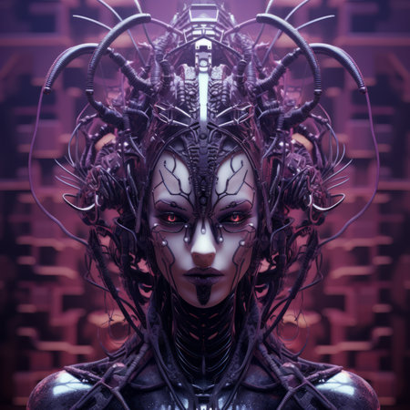 an image of a woman with a head full of wiresの素材
