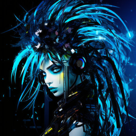 an image of a woman with blue hair and makeupの素材