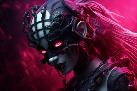 an image of a woman with glowing red eyesの素材