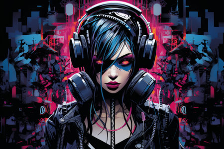 an image of a woman wearing headphonesの素材
