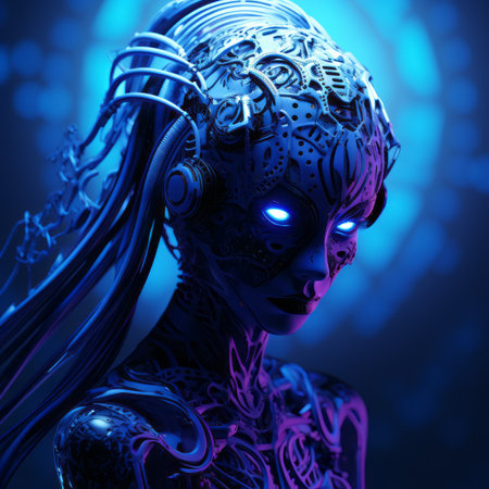an image of a woman with glowing blue eyesの素材