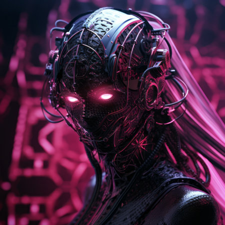 an image of a woman with glowing red eyesの素材