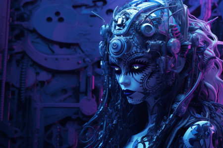 an image of a woman with blue eyes and purple hairの素材