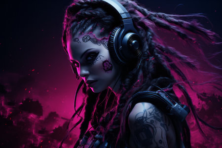 an image of a woman with dreads and headphonesの素材