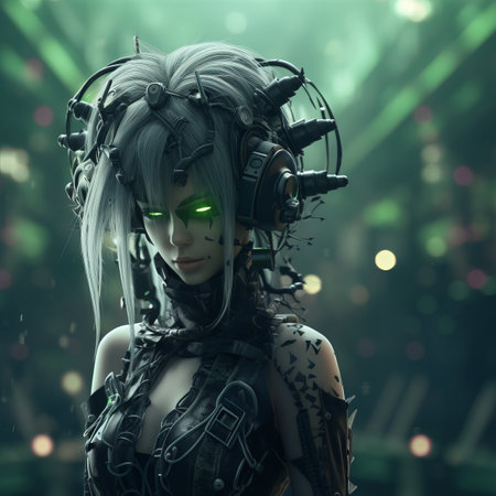 an image of a woman with green glowing eyesの素材