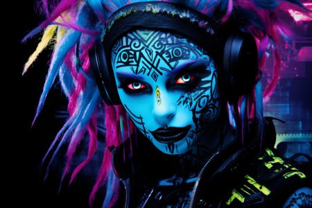 an image of a woman with colorful hair and makeupの素材