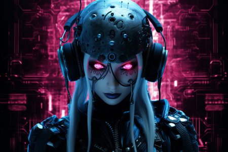 an image of a woman with headphones on her headの素材