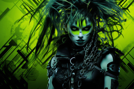 an image of a woman with green hair and black makeupの素材