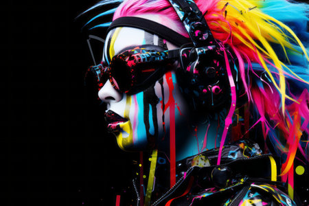 an image of a woman with colorful paint on her faceの素材
