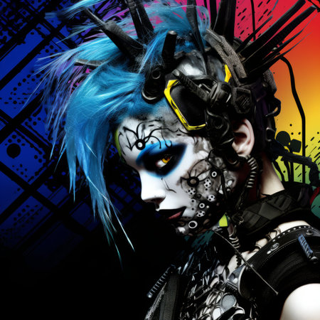 an image of a woman with blue hair and makeupの素材