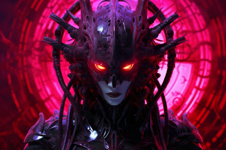 an image of a woman with glowing red eyesの素材