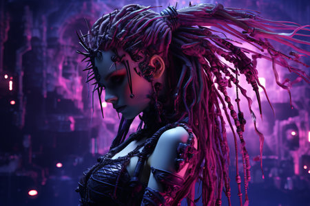 an image of a woman with dreadlocks and purple hairの素材