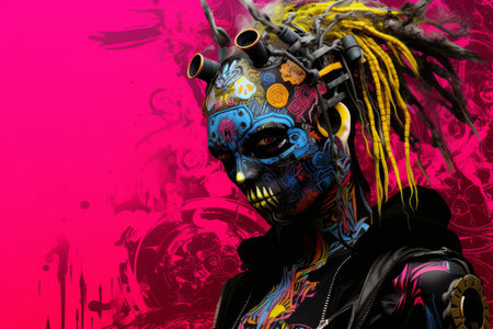 an image of a woman with dreadlocks and colorful makeupの素材
