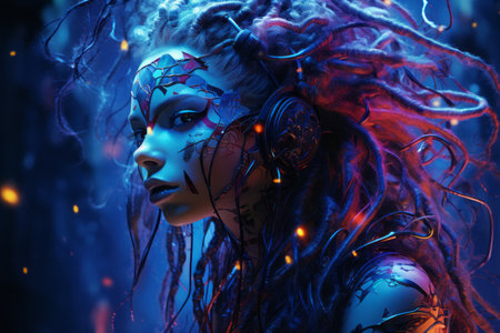 an image of a woman with dreads in the darkの素材