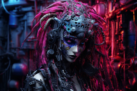 an image of a woman with dreadlocks in a dark roomの素材