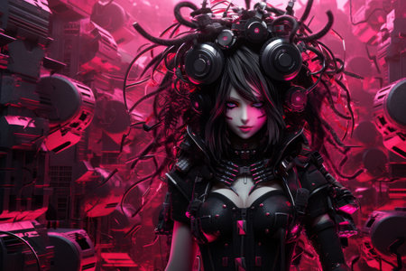 an image of a woman with headphones on her headの素材