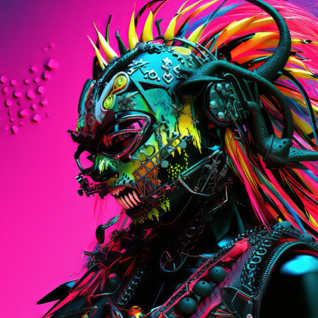 an image of a woman with colorful hair and makeupの素材