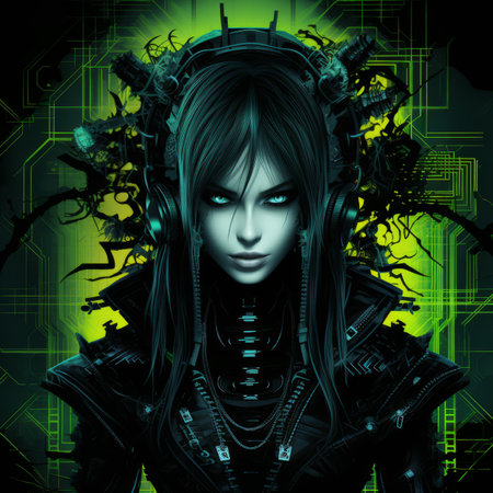 an image of a woman with dark hair and green eyesの素材